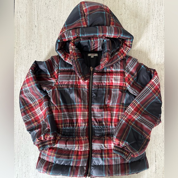 Junior Gaultier Kids Plaid Hooded Puffer Coat Size 10A